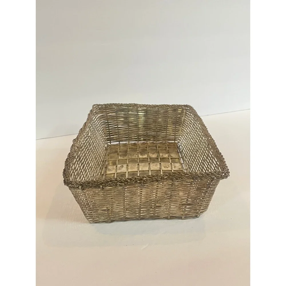 Vintage Silver Woven Wire Mesh Basket – Rectangular Bread & Fruit Vanity Tray